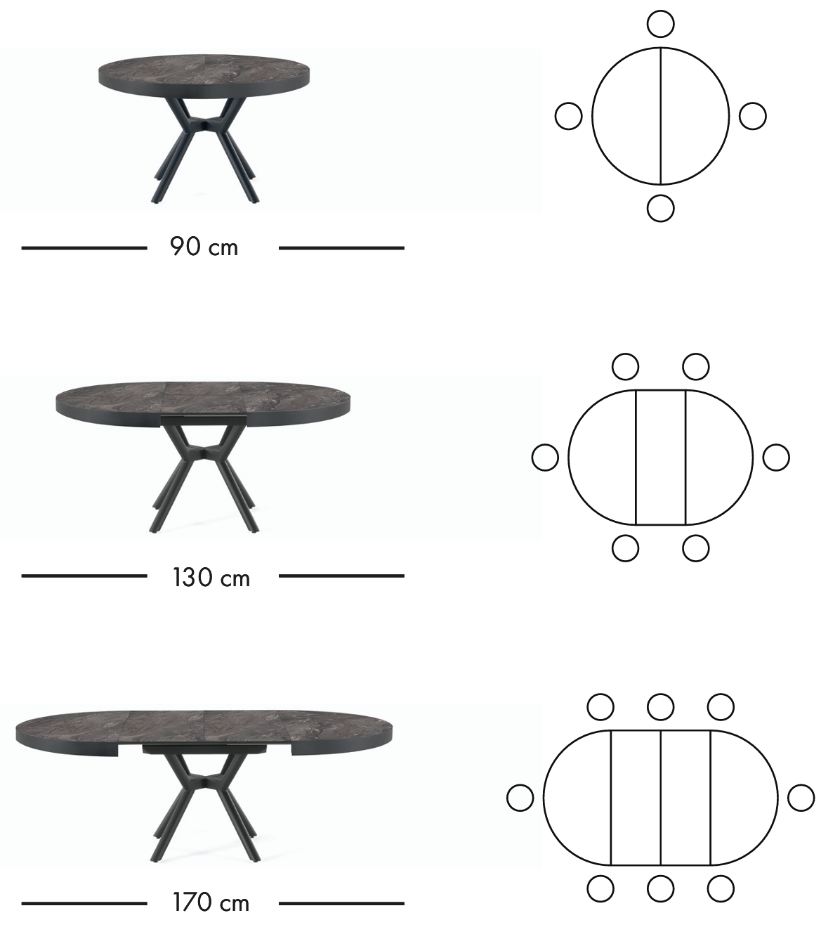 Capi utdragbart matbord 90–170 cm
