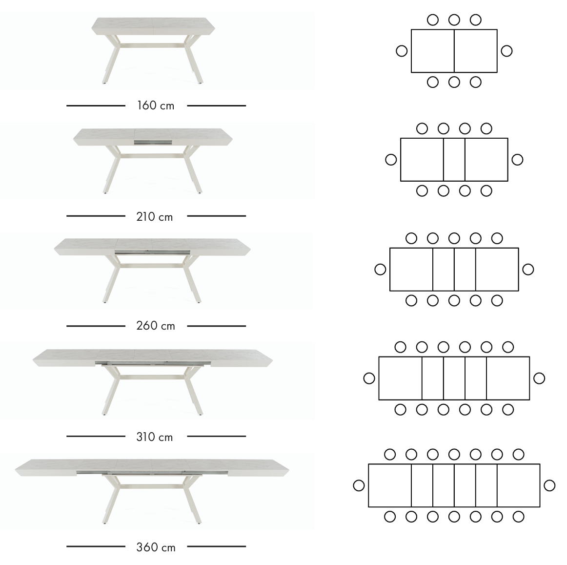 Mango utdragbart matbord 160–360 cm