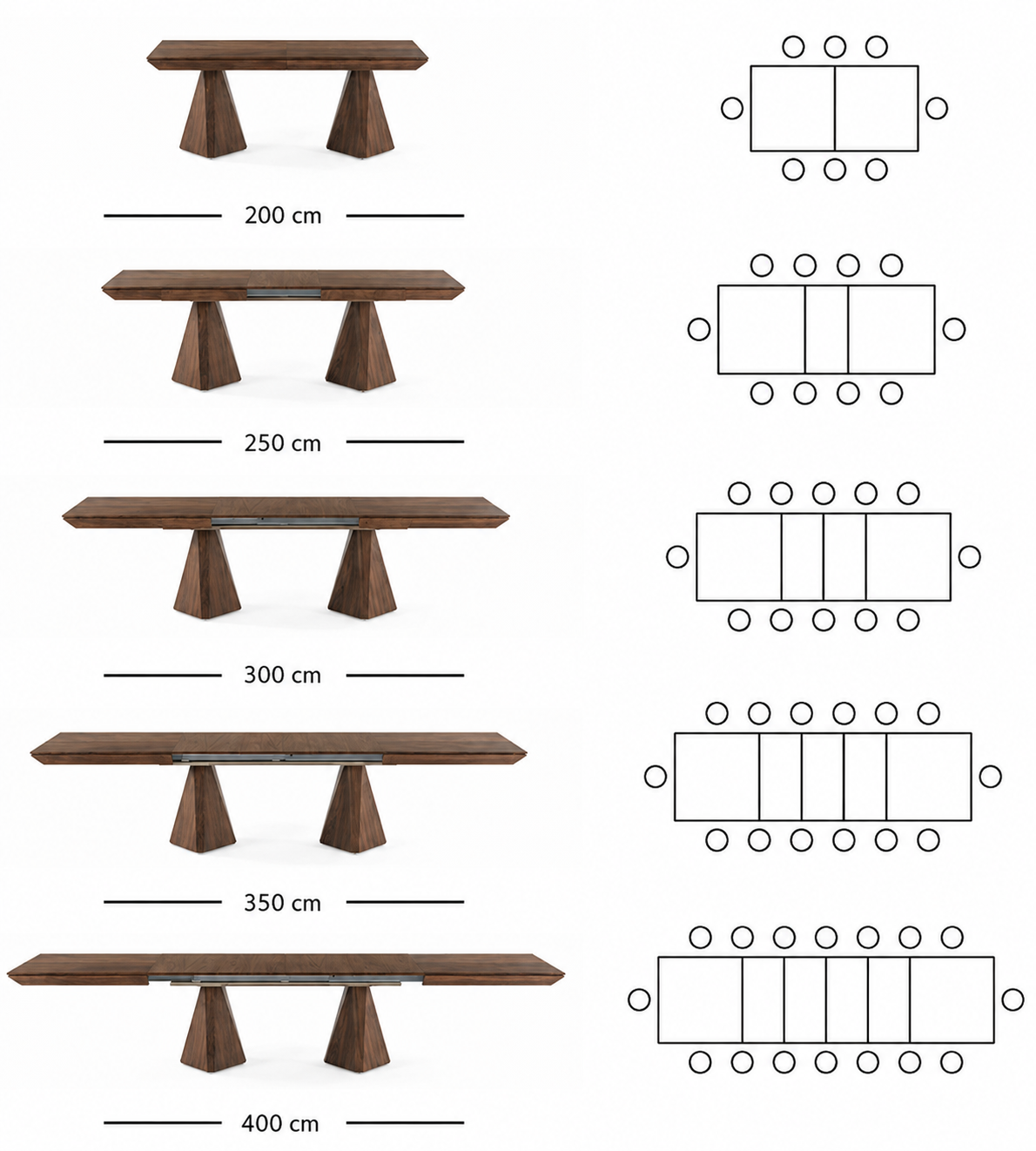 Diamond utdragbart matbord 200–400 cm – Amerikansk valnöt